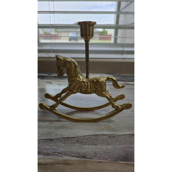 Decor Other - Vintage Solid Brass Rocking Horse Candlestick Holder Nursery Decor Taper Candle